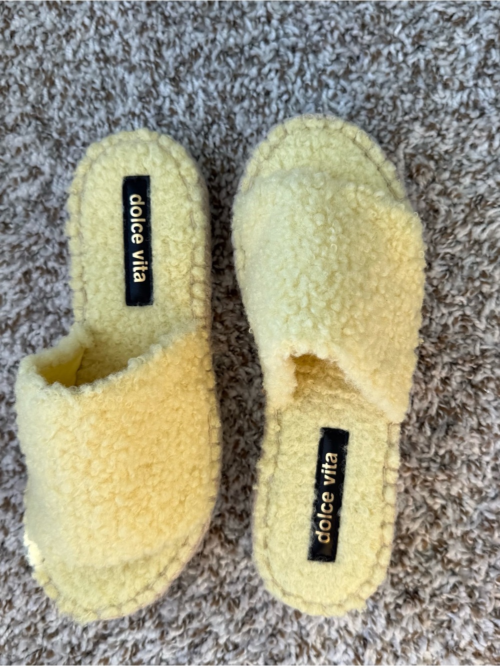 Dolce Vita Yellow Fuzzy Slides